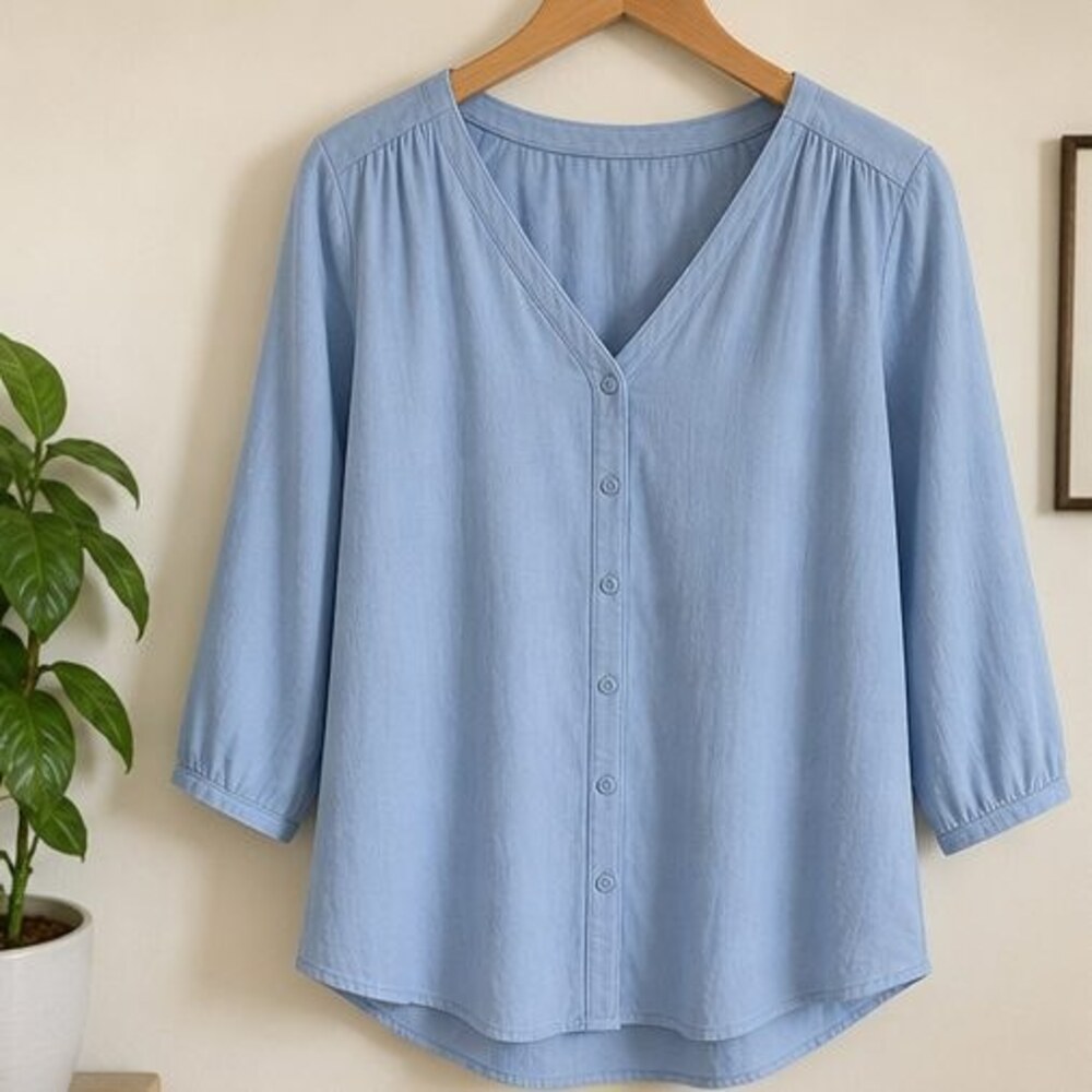 Blue Pleated Blouse